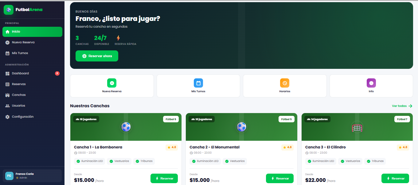 Captura del sistema de reservas desarrollado por JF Digital Studio
